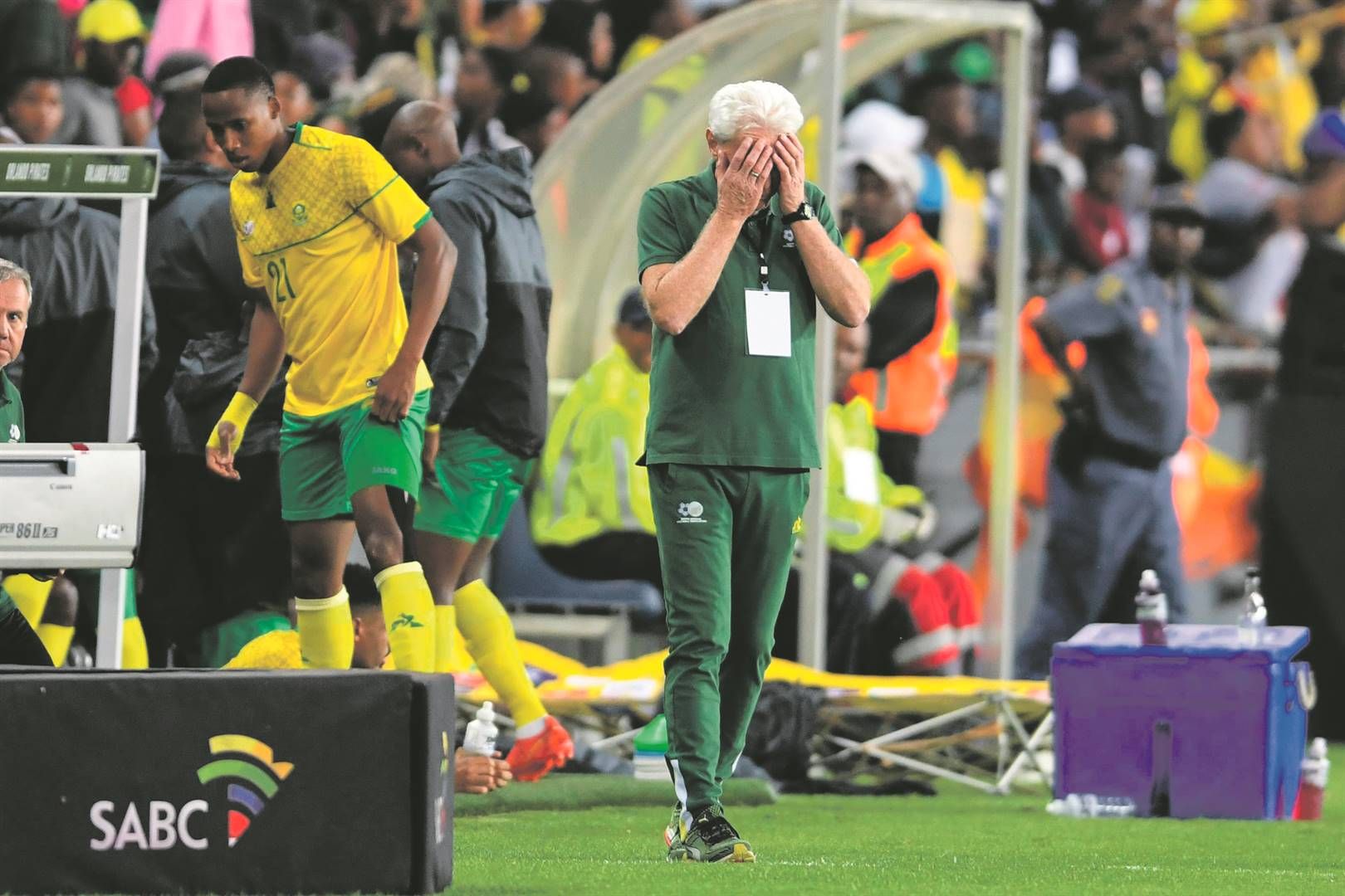 A dejected Bafana Bafana head coach Hugo Broos dur