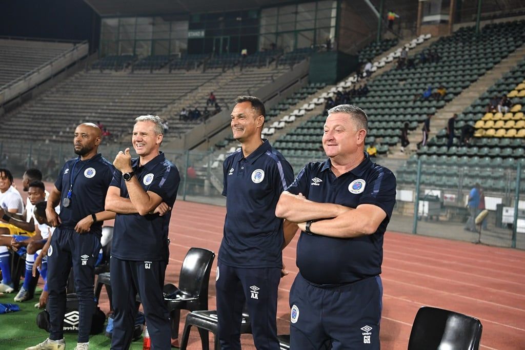 SuperSport United coaches Gavin Hunt, Andre Arends